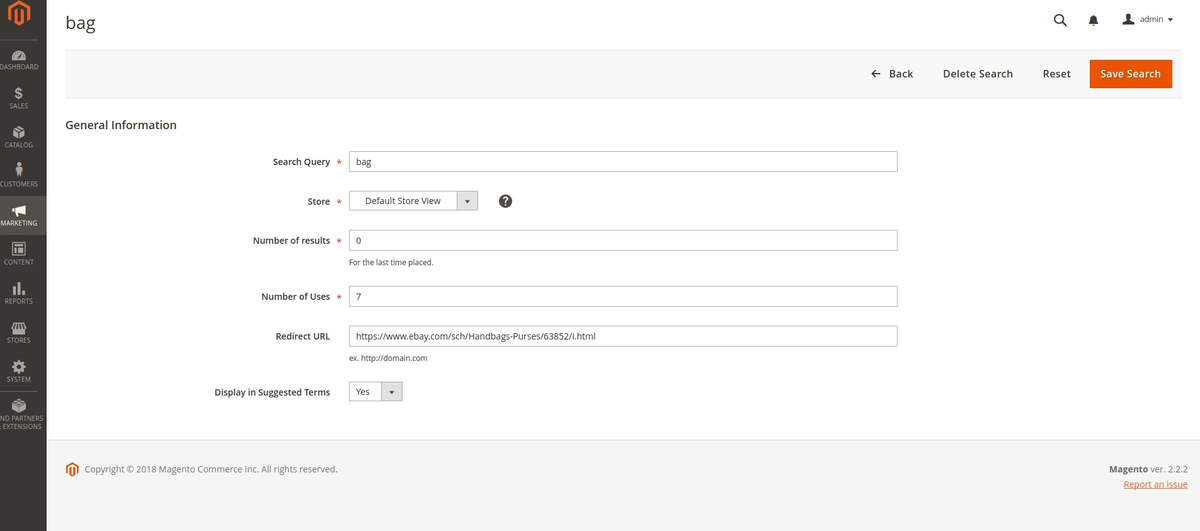 Magento configure search terms