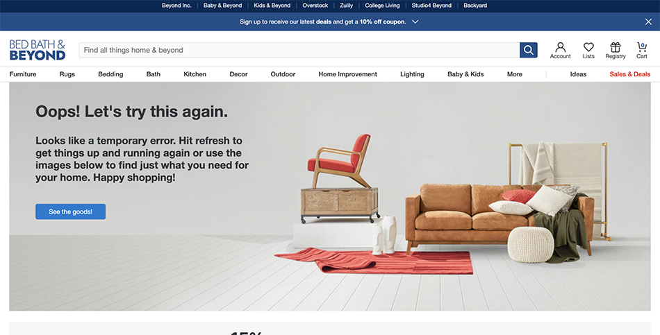 Best 404 Page Examples - Bedbathandbeyond
