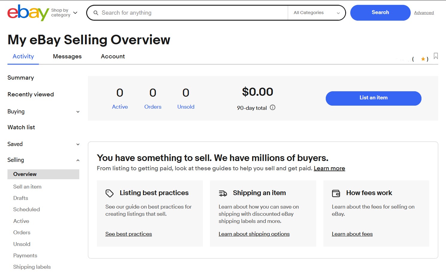 how to sell on eBay - seller account