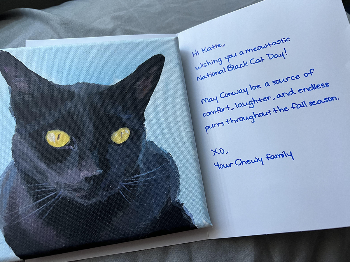Chewy thank you for your order Chewy's thank you for your order handwritten message and an oil cat painting