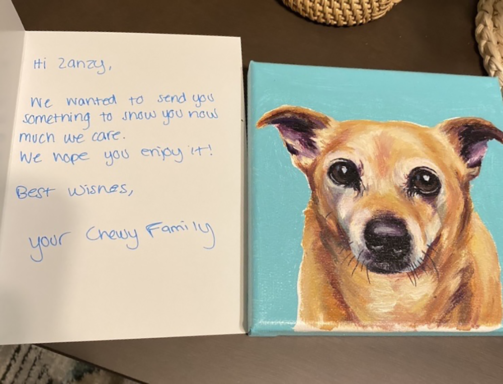 Chewy thank you for your order handwritten message Chewy thank you for your order handwritten message and dog oil painting