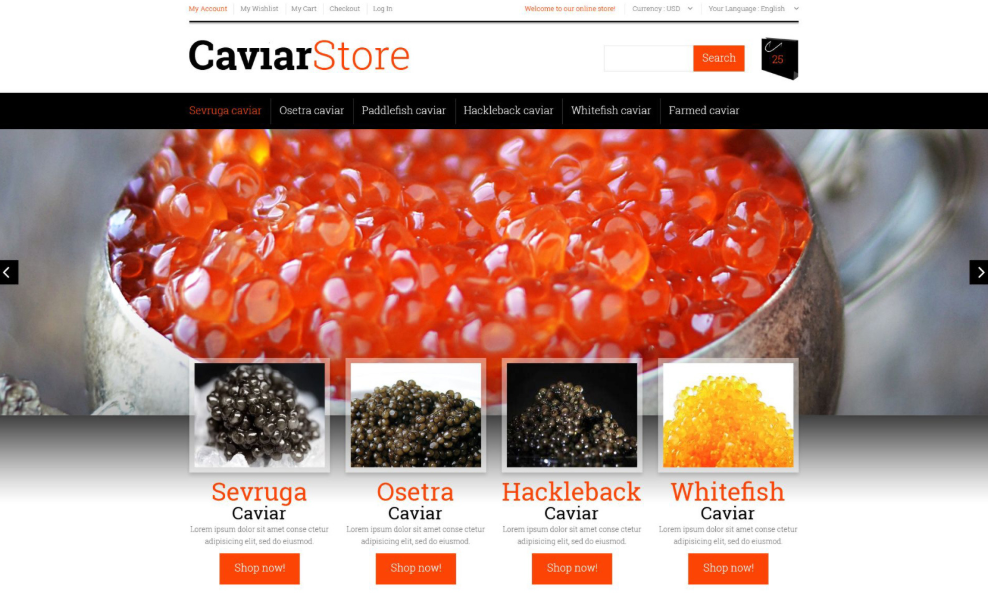 High-Class Caviar Online Store Magento Template