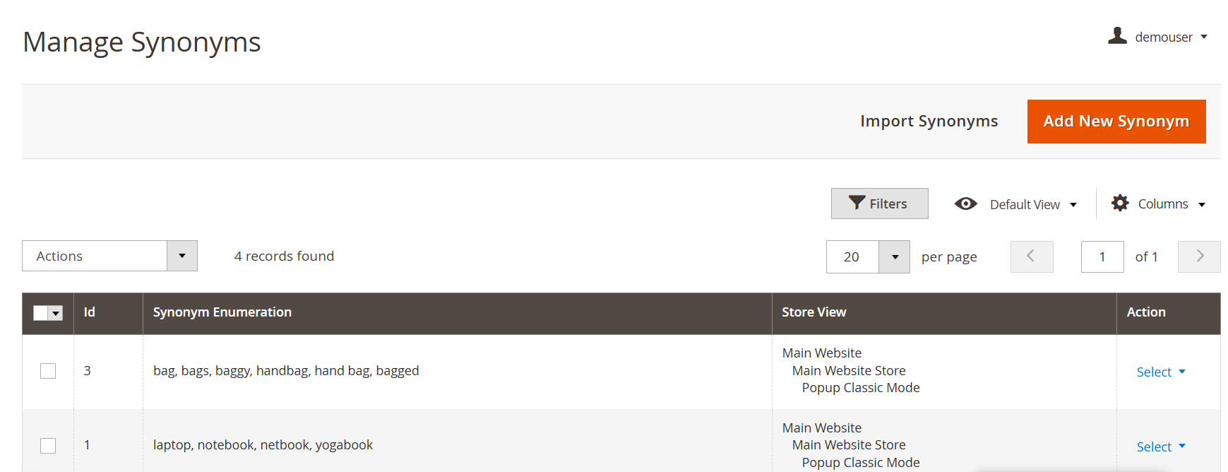 Manage Synonyms Manage Synonyms
