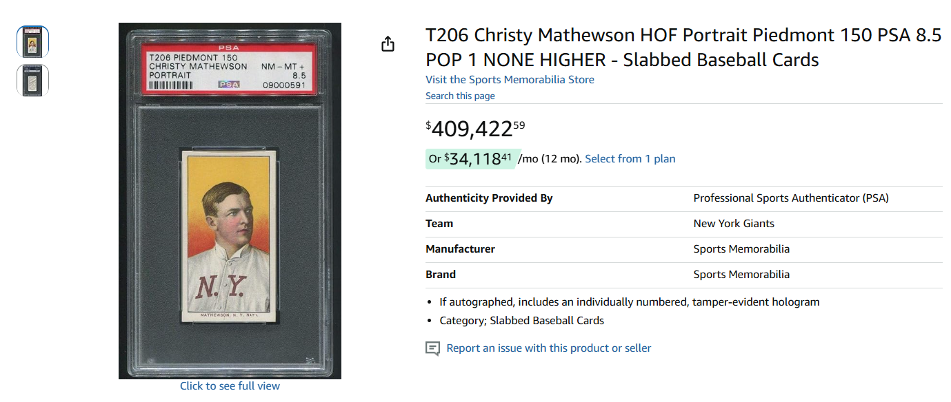 T206 Christy Mathewson HOF Portrait Piedmont