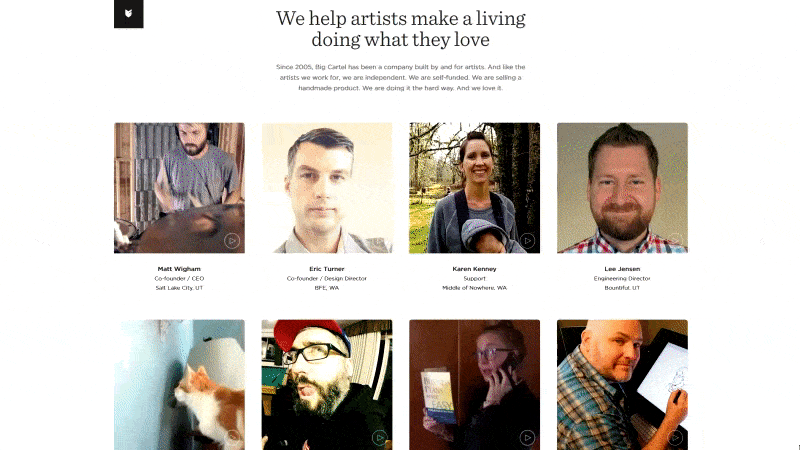 big cartel meet the team page