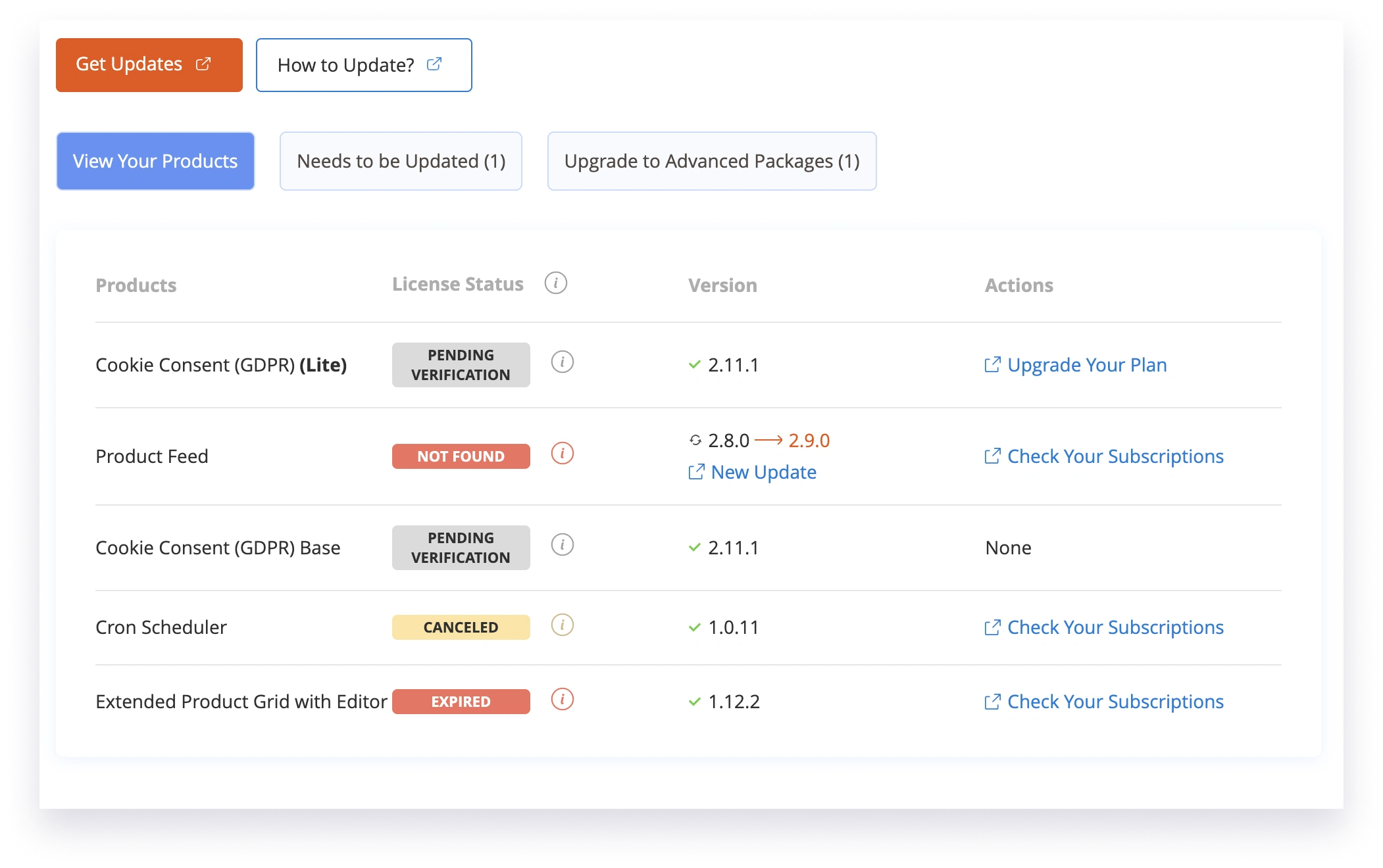 amasty extension license assigner statuses