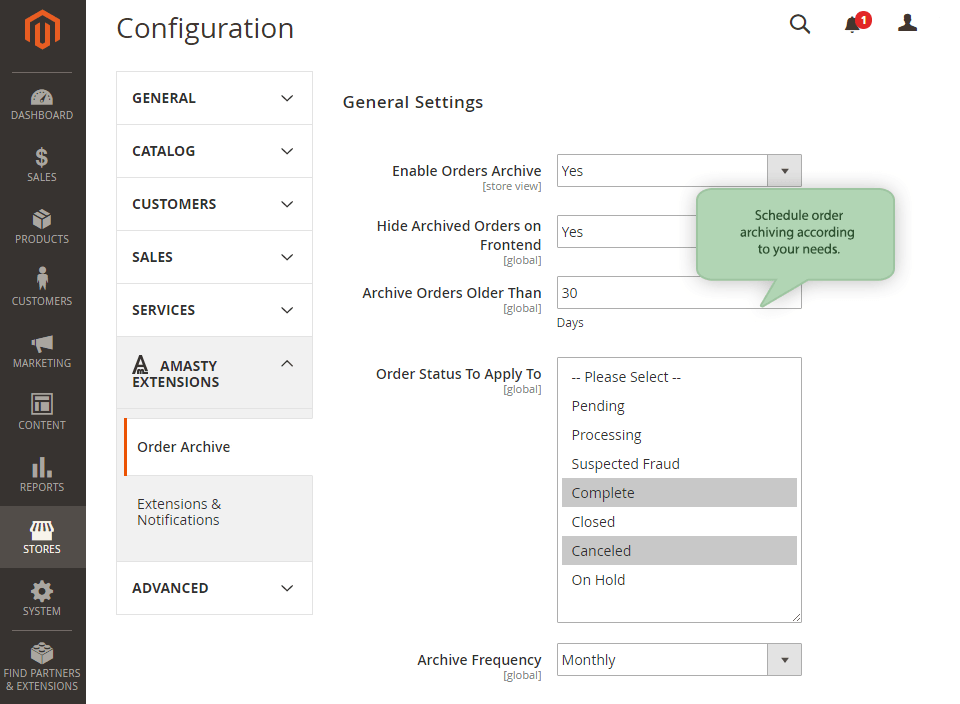 configure settings to automatically archive orders
