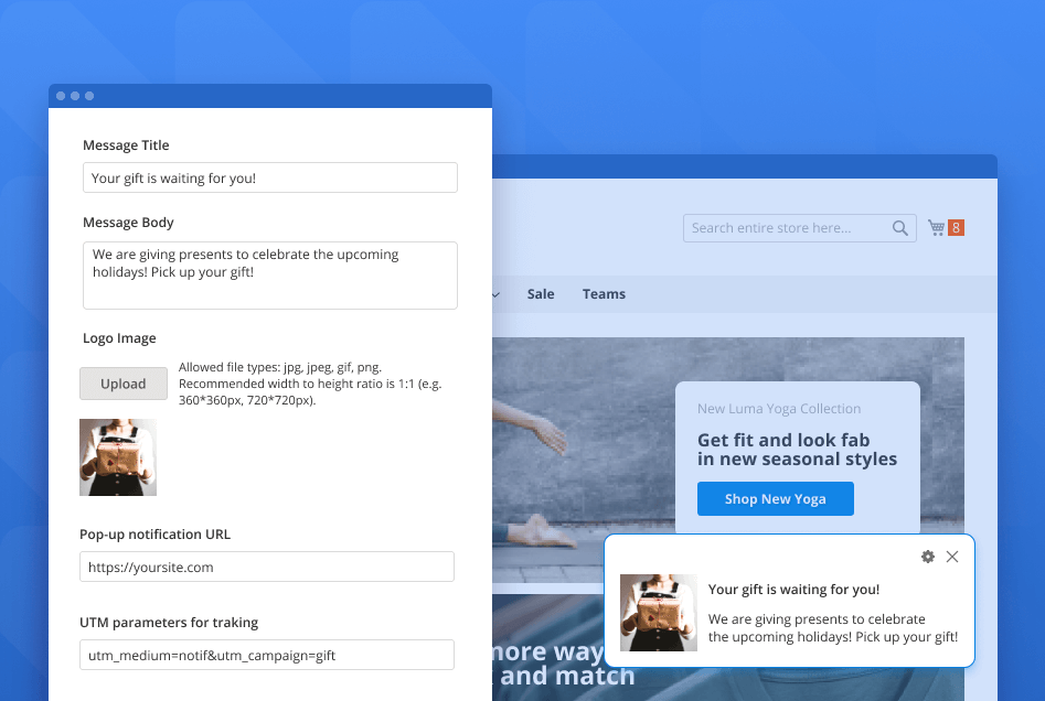 magento 2 emails with push notifications