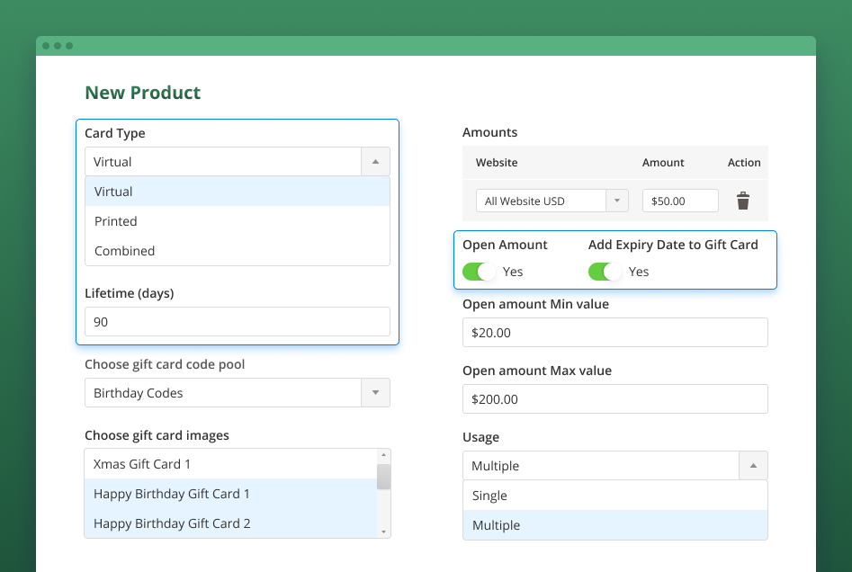 magento 2 gift card virtual products