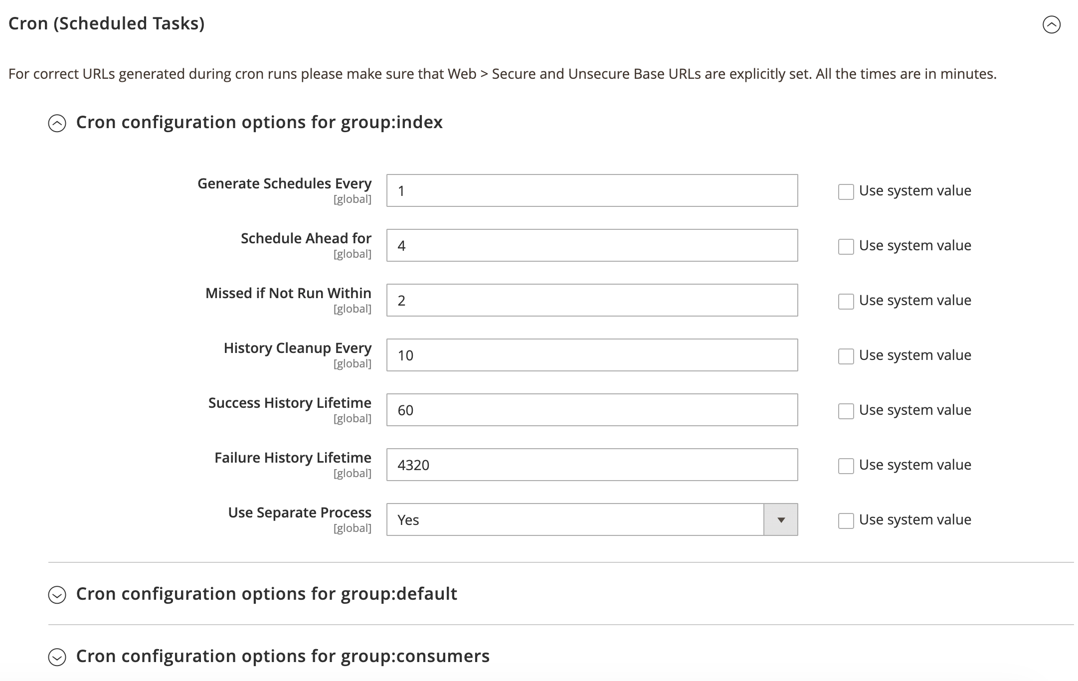 Stores - Configuration - Advanced - System - Cron