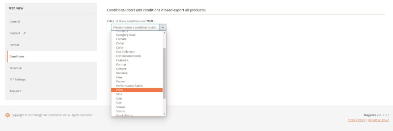 new condition in the dropdown